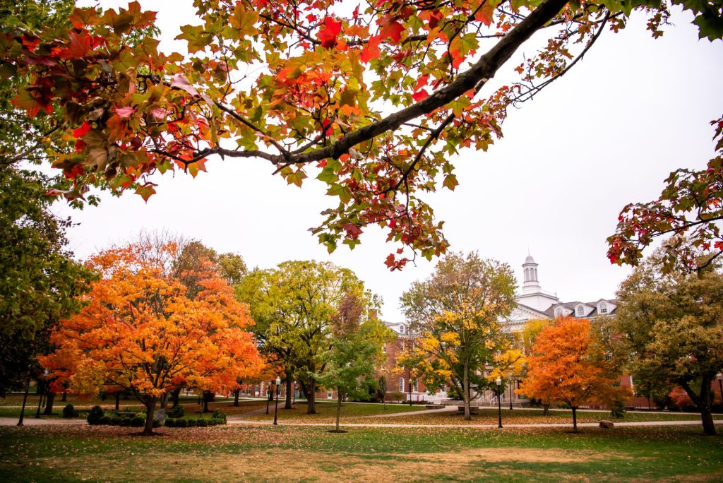 Wide shot of the ISU quad during the fall